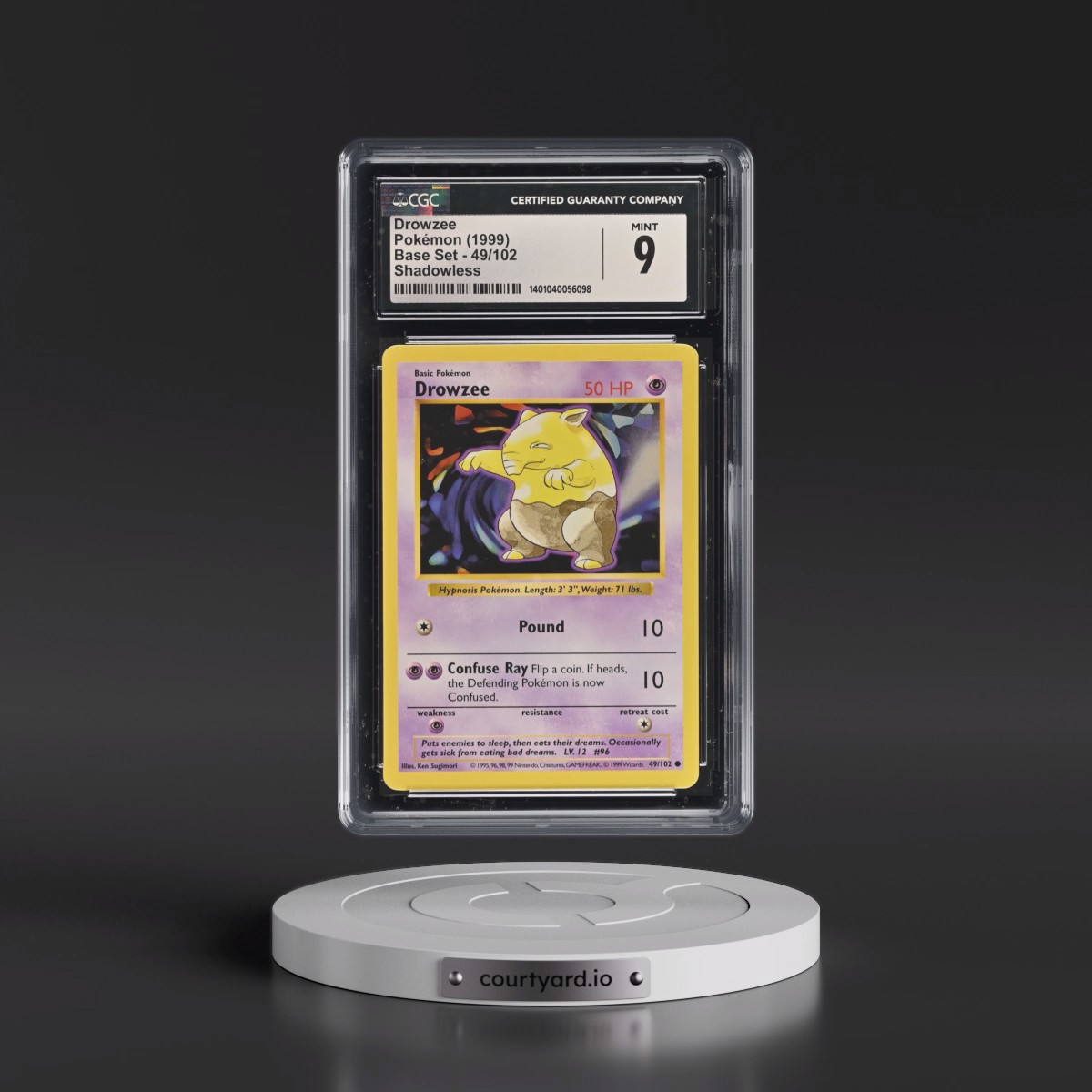 1999 Base Set #49/102 Drowzee - Shadowless Shadowless (CGC 9 MINT)