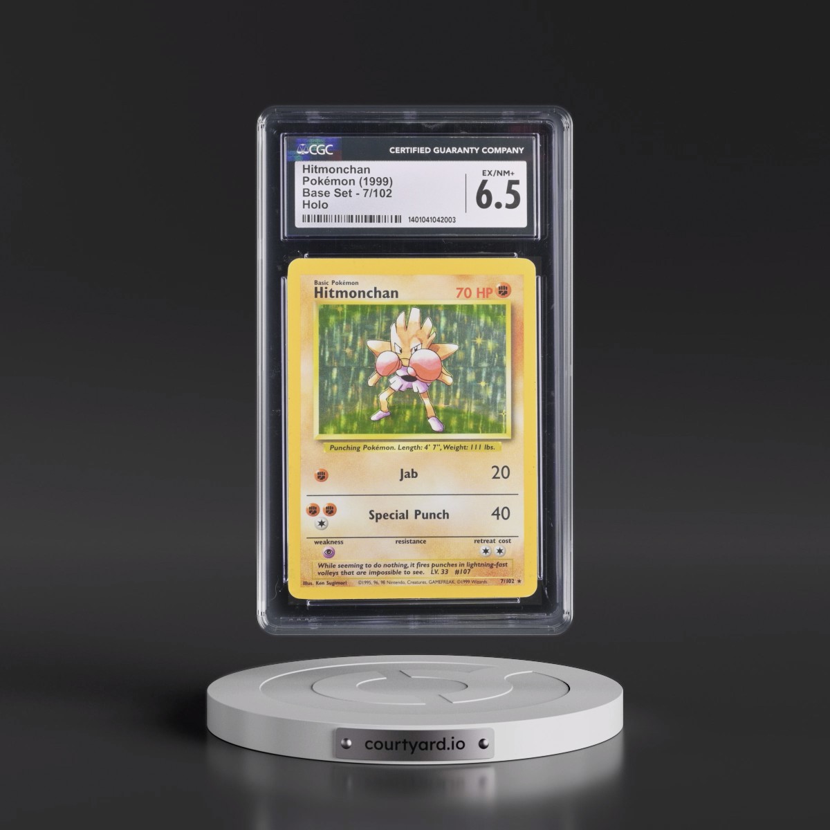 1999 Base Set #7/102 Hitmonchan - Holo (CGC 6.5 EX-NM+)