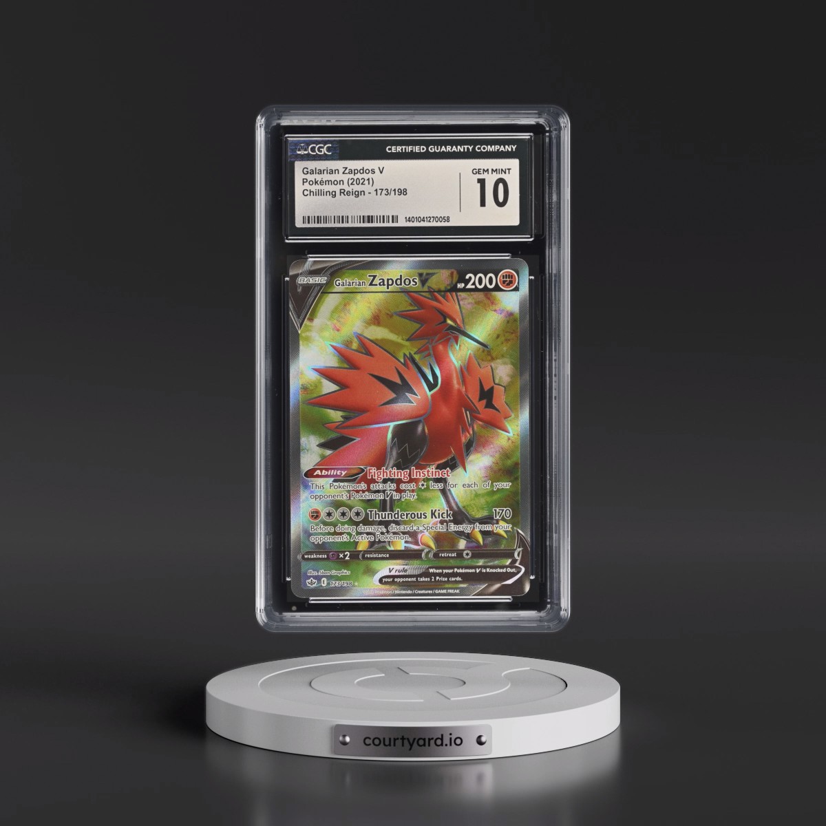 2021 Chilling Reign #173/198 Galarian Zapdos V - Ultra Rare Holo (CGC 10 GEM MINT)