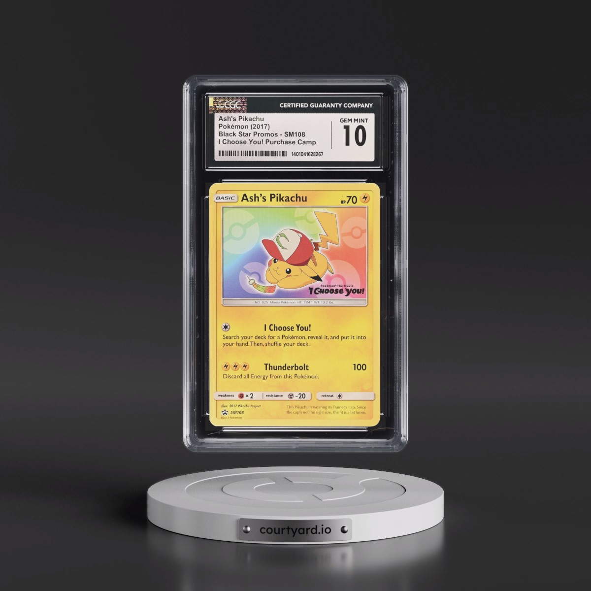 2016 Black Star Promos - Sun & Moon #SM108 Ash's Pikachu - I Choose You! Purchase Campaign (CGC 10 GEM MINT)
