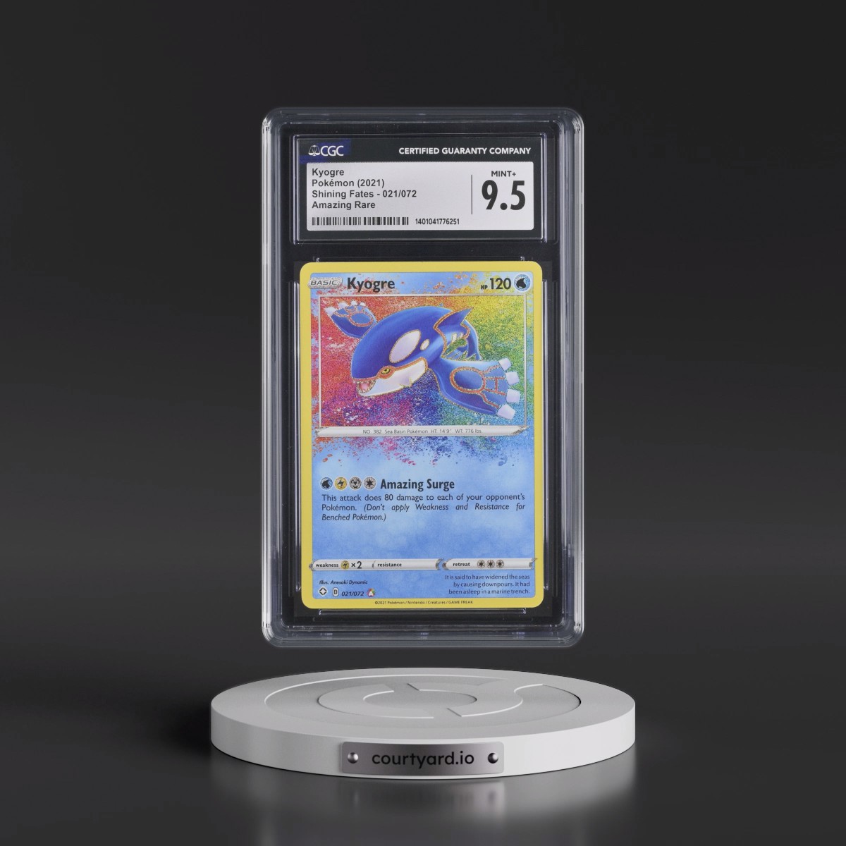 2021 Shining Fates #021/072 Kyogre - Amazing Rare Holo (CGC 9.5 MINT+)