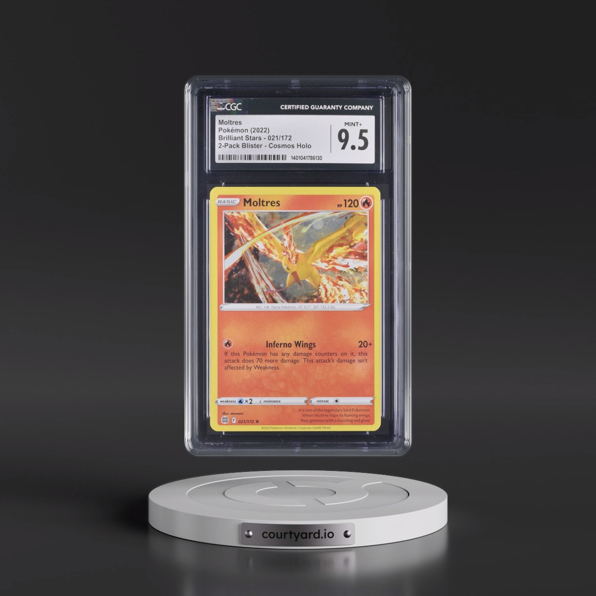 2022 Brilliant Stars #021/172 Moltres - Silver Tempest 2-Pack Blister (Cosmos Holo) (CGC 9.5 MINT+)