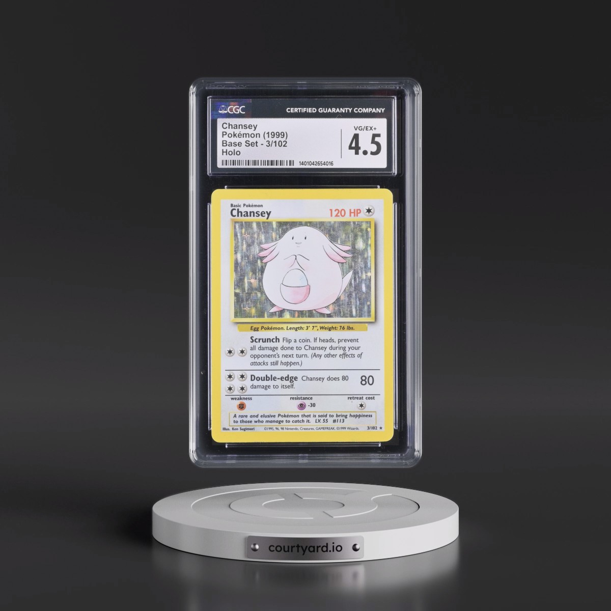 1999 Base Set #3/102 Chansey - Holo (CGC 4.5 VG-EX+)