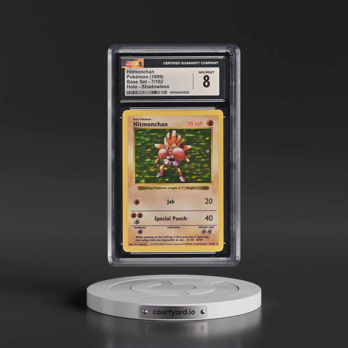 1999 Base Set #7/102 Hitmonchan - Shadowless Shadowless Holo (CGC 8 NM-MT)
