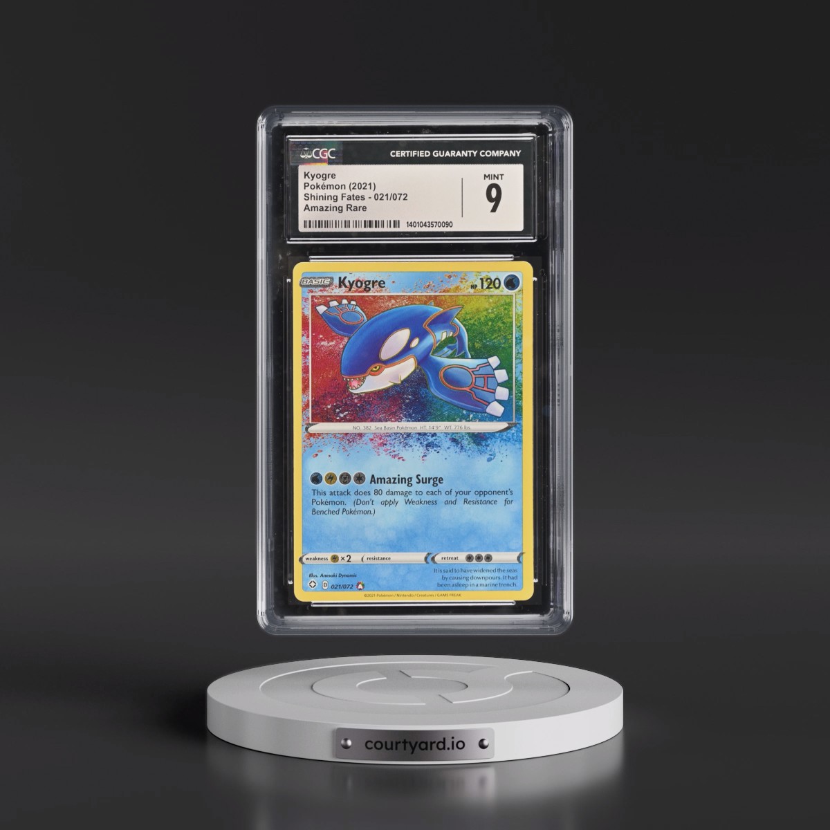 2021 Shining Fates #021/072 Kyogre - Amazing Rare Holo (CGC 9 MINT)