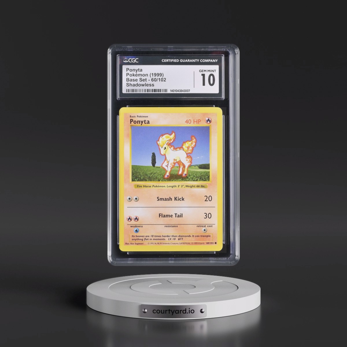 1999 Base Set #60/102 Ponyta - Shadowless Shadowless (CGC 10 GEM MINT)