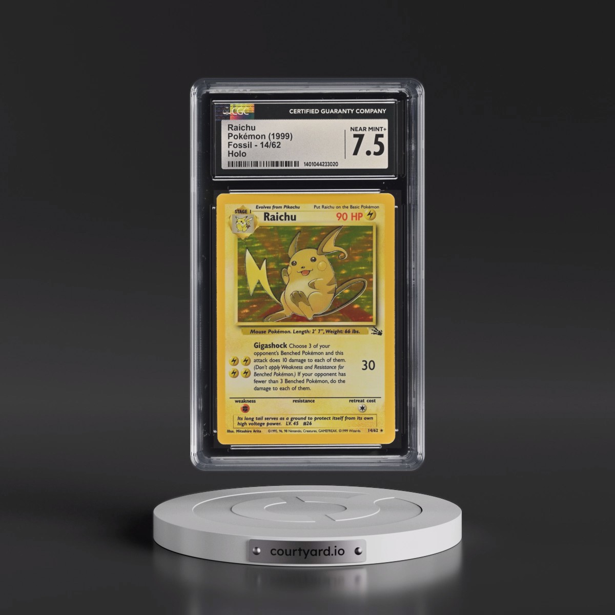 1999 Fossil #14/62 Raichu - Holo (CGC 7.5 NM+)