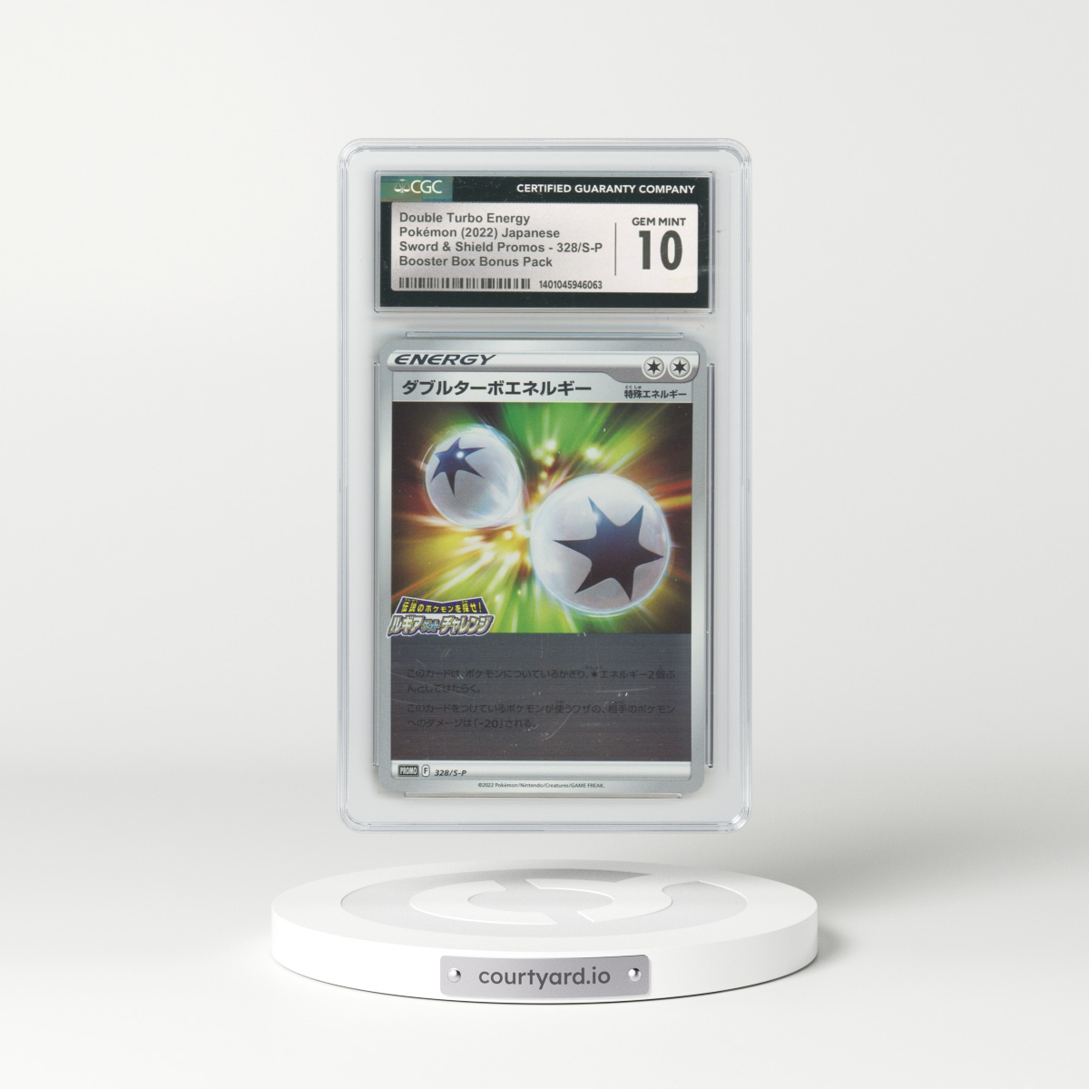 2019 Sword & Shield Promos #328/S-P Double Turbo Energy - Booster Box Bonus Pack (CGC 10 GEM MINT)