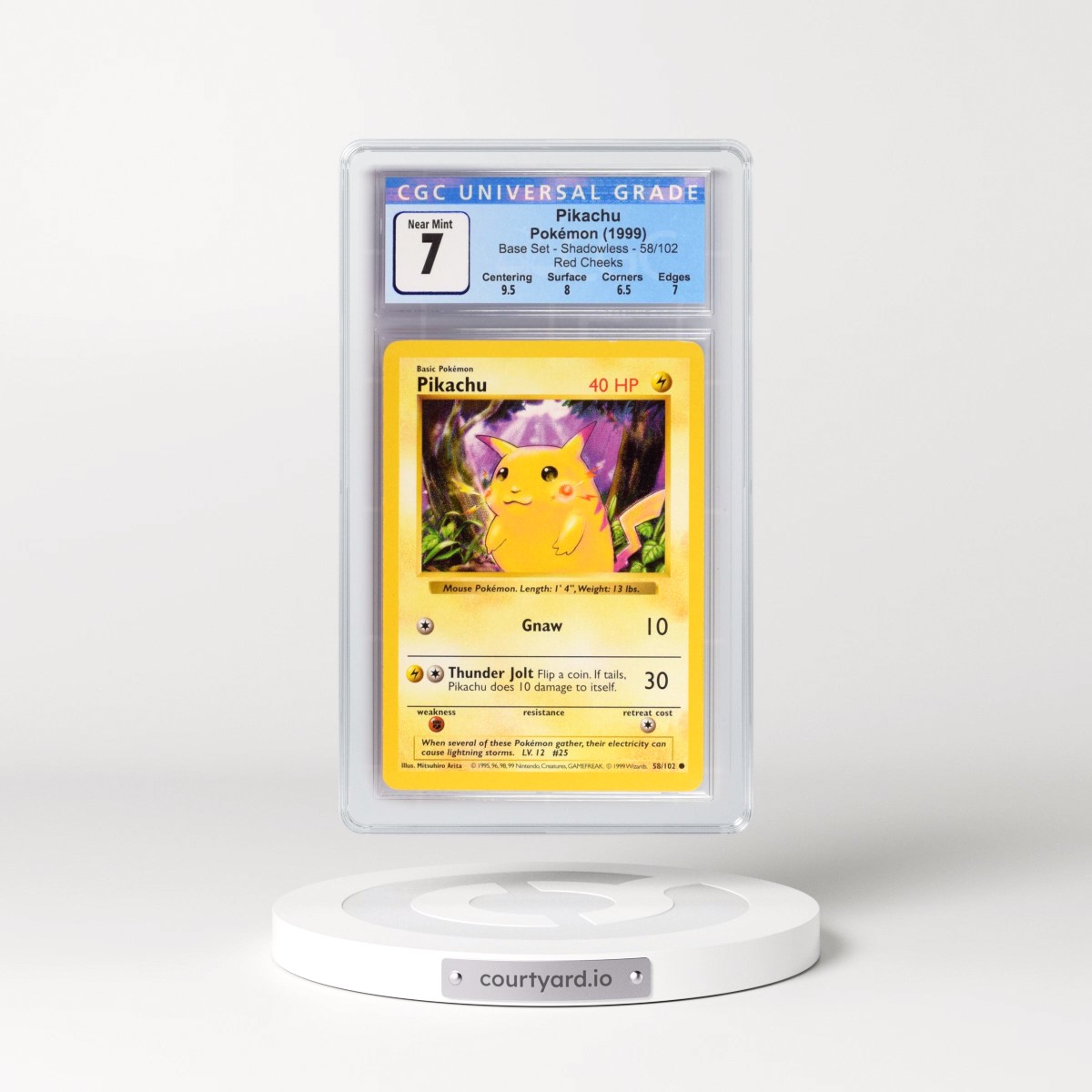 1999 Base Set #58/102 Pikachu - Shadowless Shadowless Red Cheeks (CGC 7 NM)