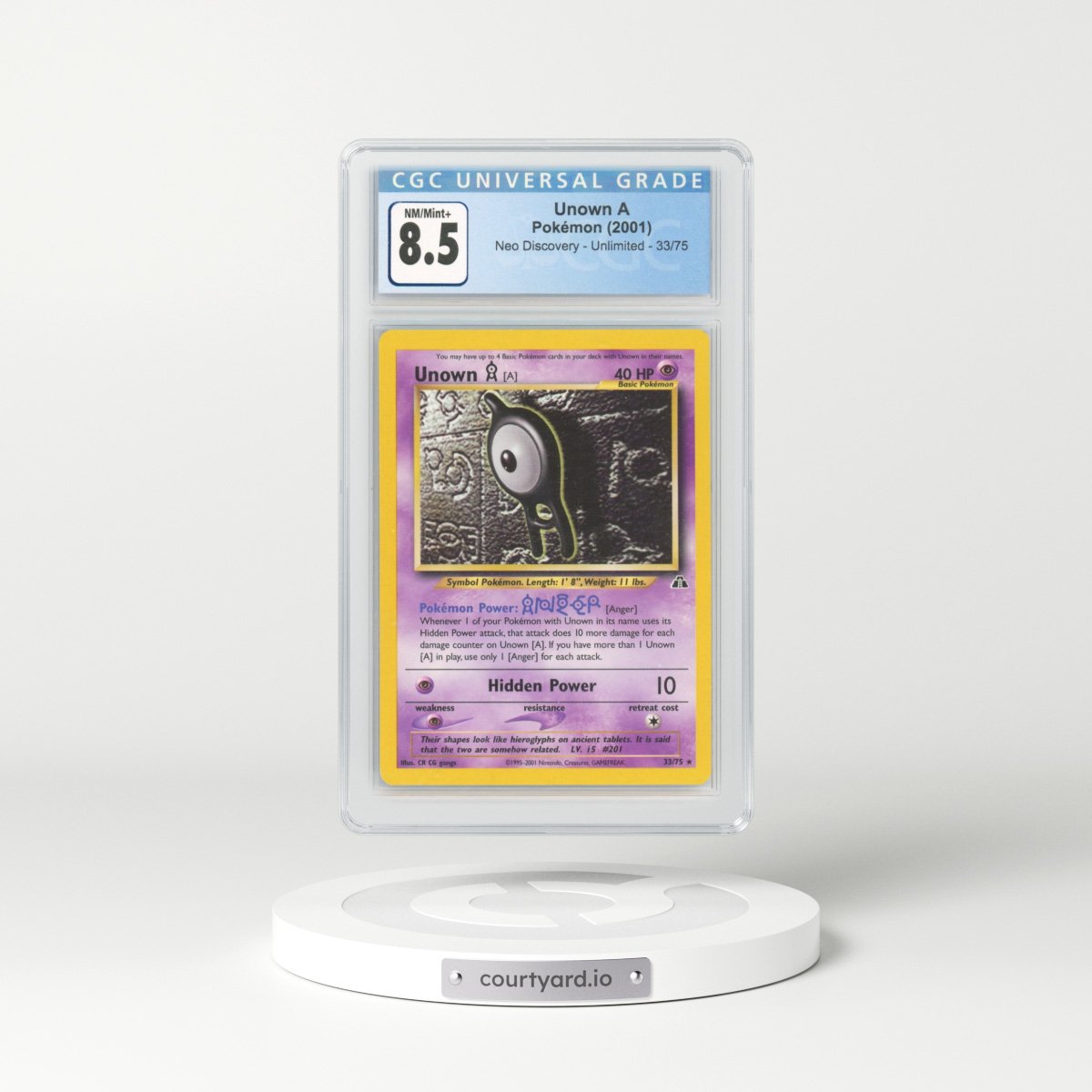 2001 Neo Discovery #33 Unown A (CGC 8.5 NM-MT+)