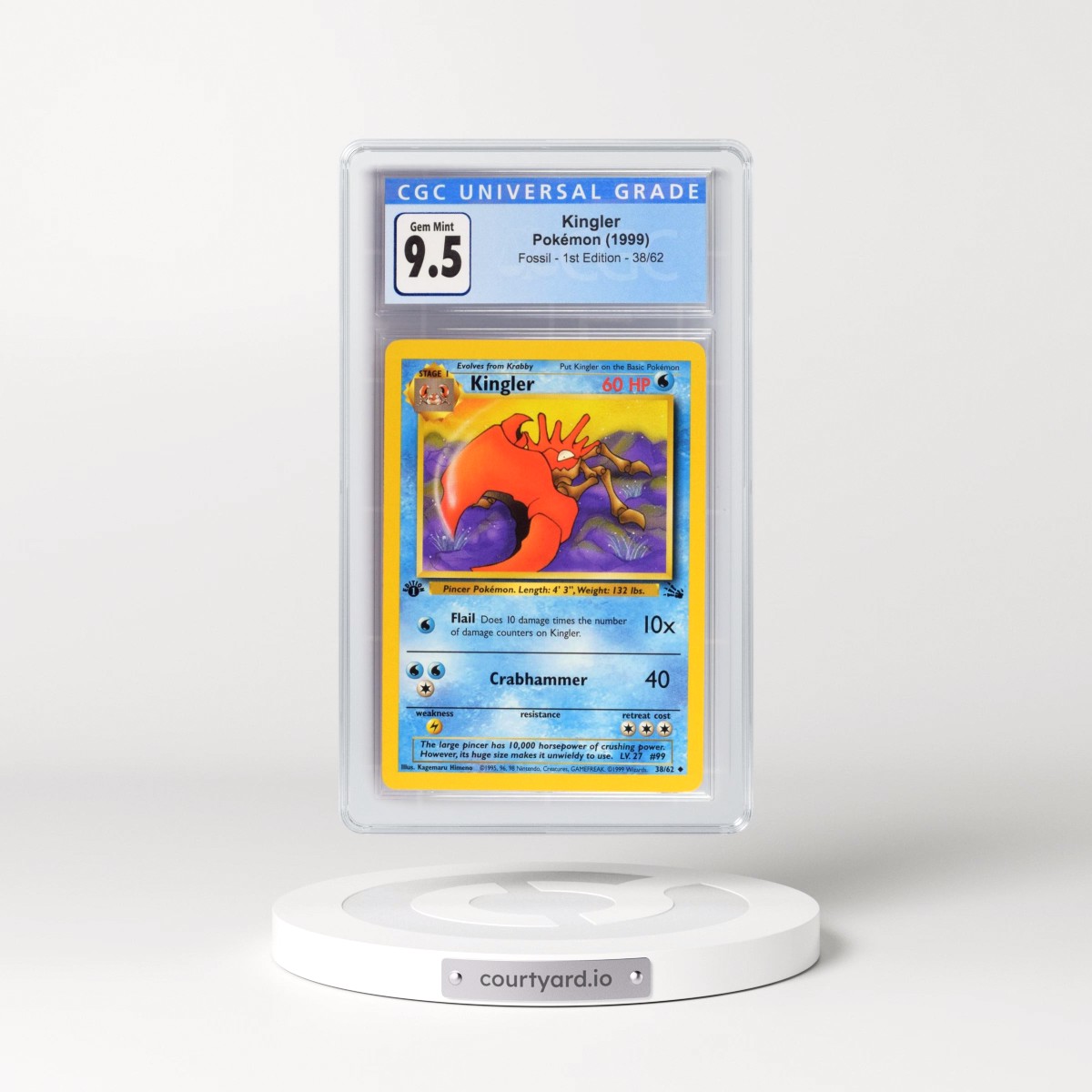 1999 Fossil #38/62 Kingler - 1st Edition 1st Edition (CGC 10 GEM MINT)