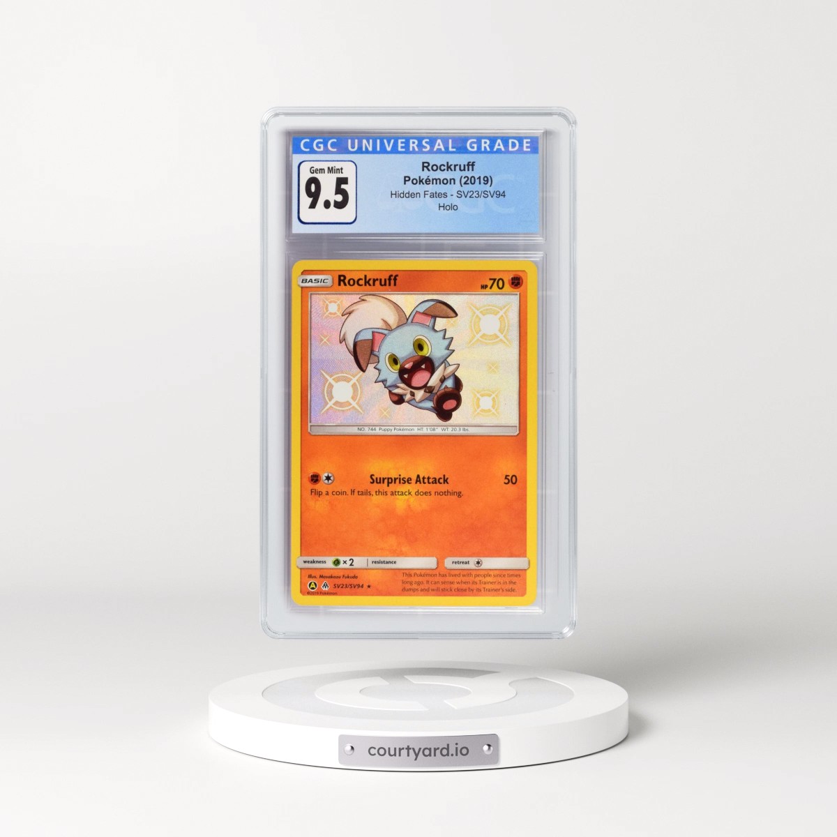 2019 Hidden Fates #SV23/SV94 Rockruff - Shiny Vault Holo (CGC 10 GEM MINT)