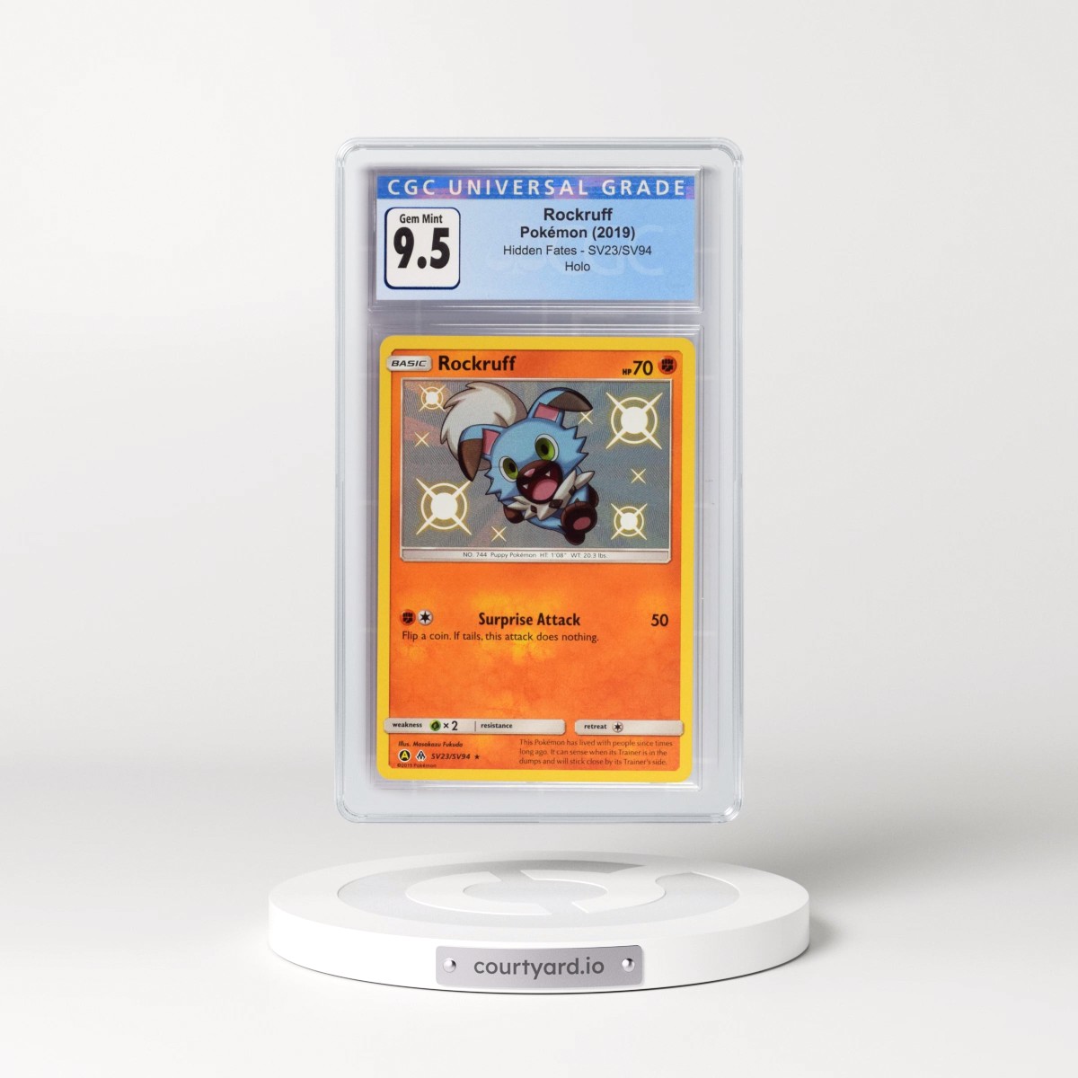 2019 Hidden Fates #SV23/SV94 Rockruff - Shiny Vault Holo (CGC 10 GEM MINT)