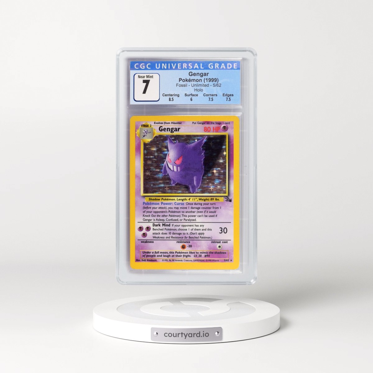 1999 Fossil #5/62 Gengar - Galaxy Star Holo (CGC 7 NM)