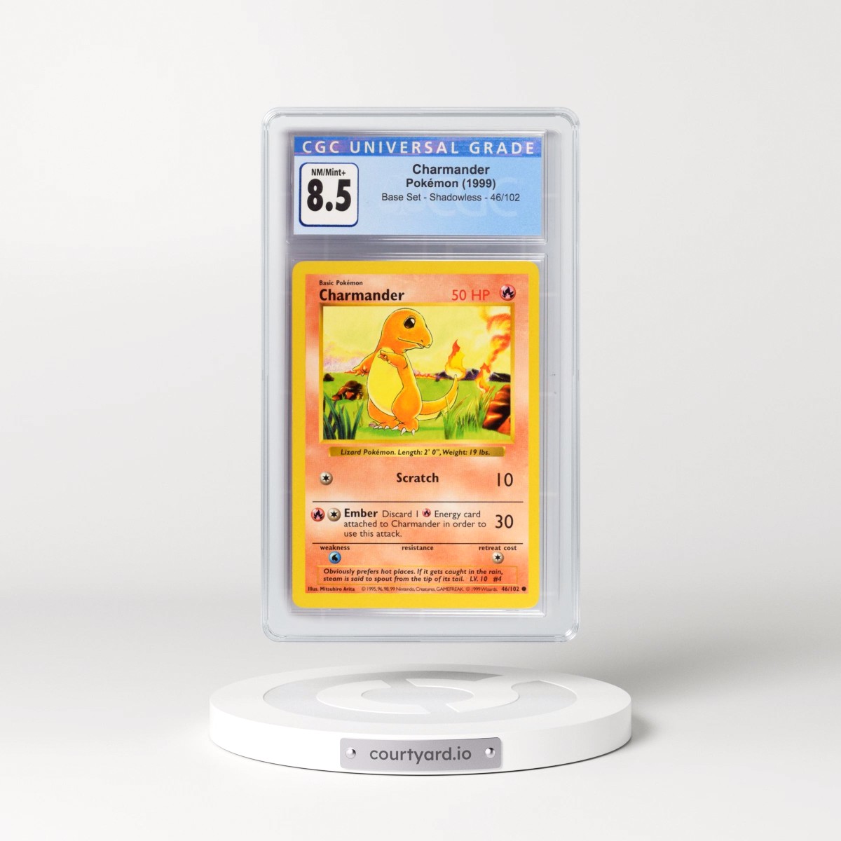 1999 Base Set #46/102 Charmander - Shadowless Shadowless (CGC 8.5 NM-MT+)