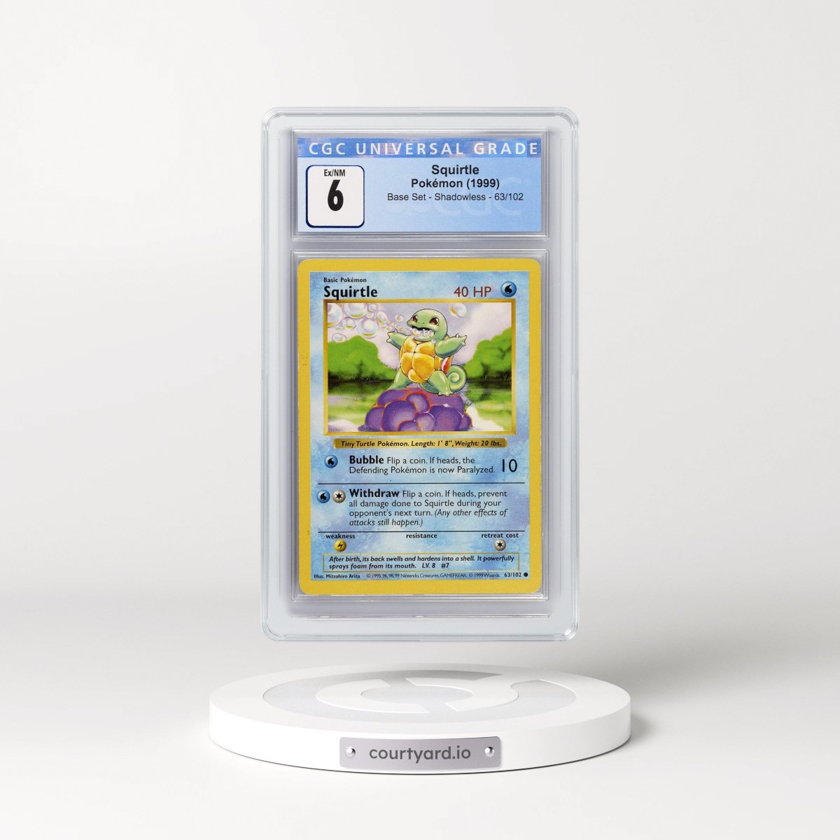 1999 Base Set #63/102 Squirtle - Shadowless Shadowless (CGC 6 EX-NM)