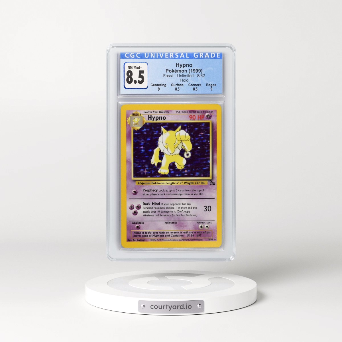 1999 Fossil #8/62 Hypno - Galaxy Star Holo (CGC 8.5 NM-MT+)
