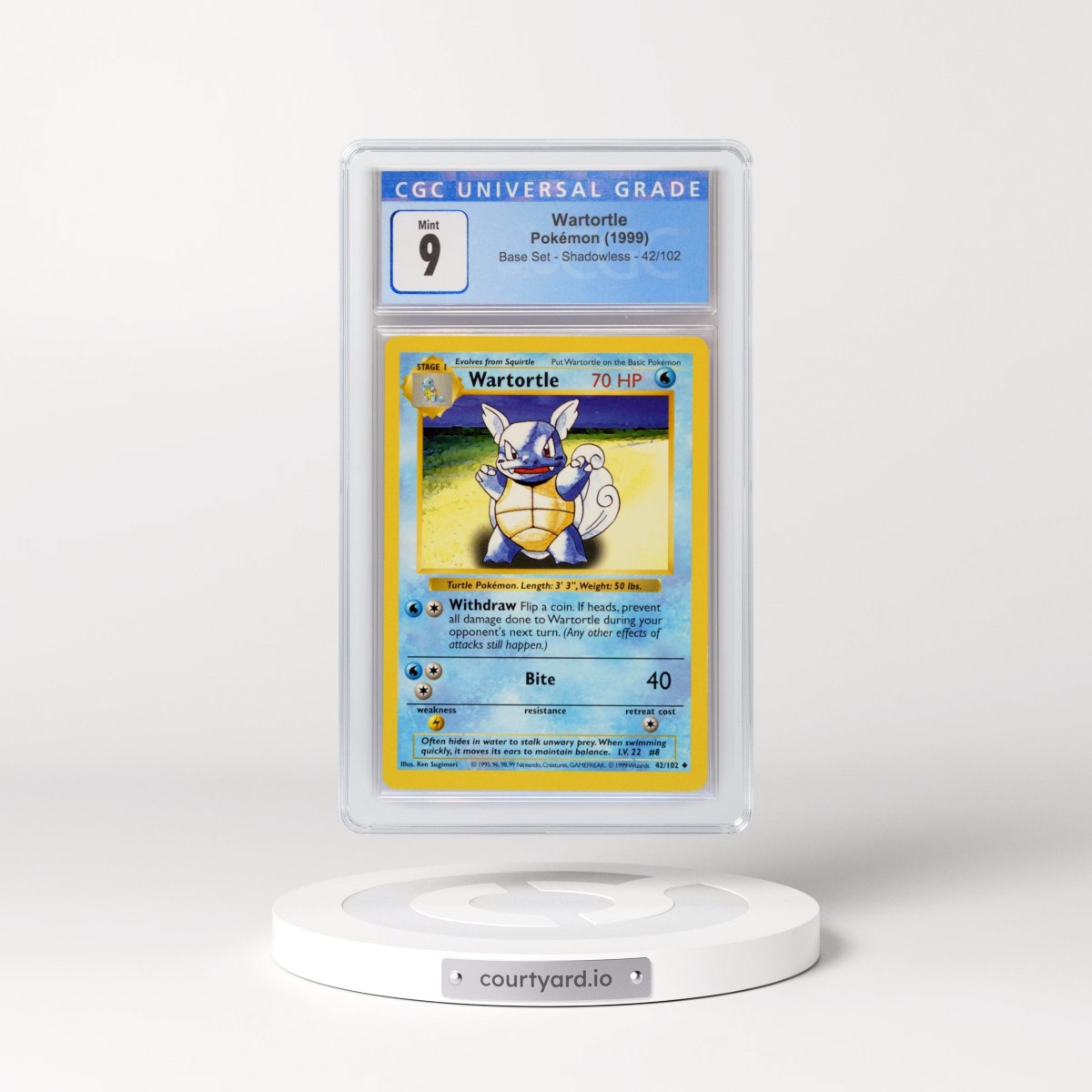 1999 Base Set #42/102 Wartortle - Shadowless Shadowless (CGC 9 MINT)