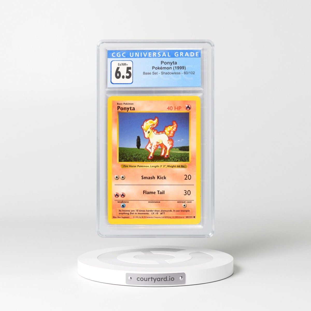 1999 Base Set #60/102 Ponyta - Shadowless Shadowless (CGC 6.5 EX-NM+)
