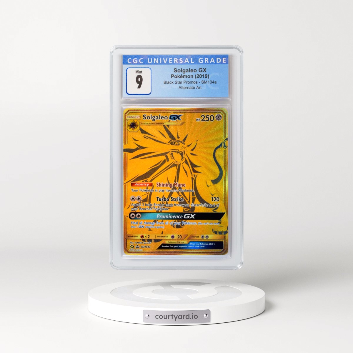 2016 Black Star Promos - Sun & Moon #SM104a Solgaleo GX - Hidden Fates Ultra-Premium Collection Holo (CGC 9 MINT)