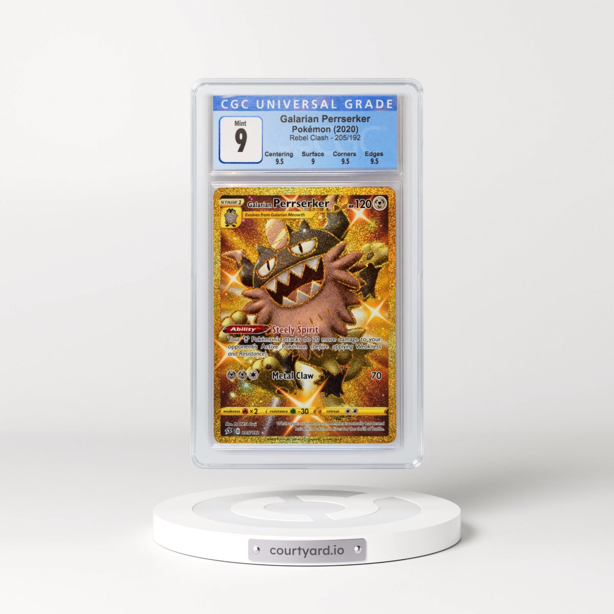 2020 Rebel Clash Galarian Perrserker - Secret Rare Holo #205/192 CGC 10