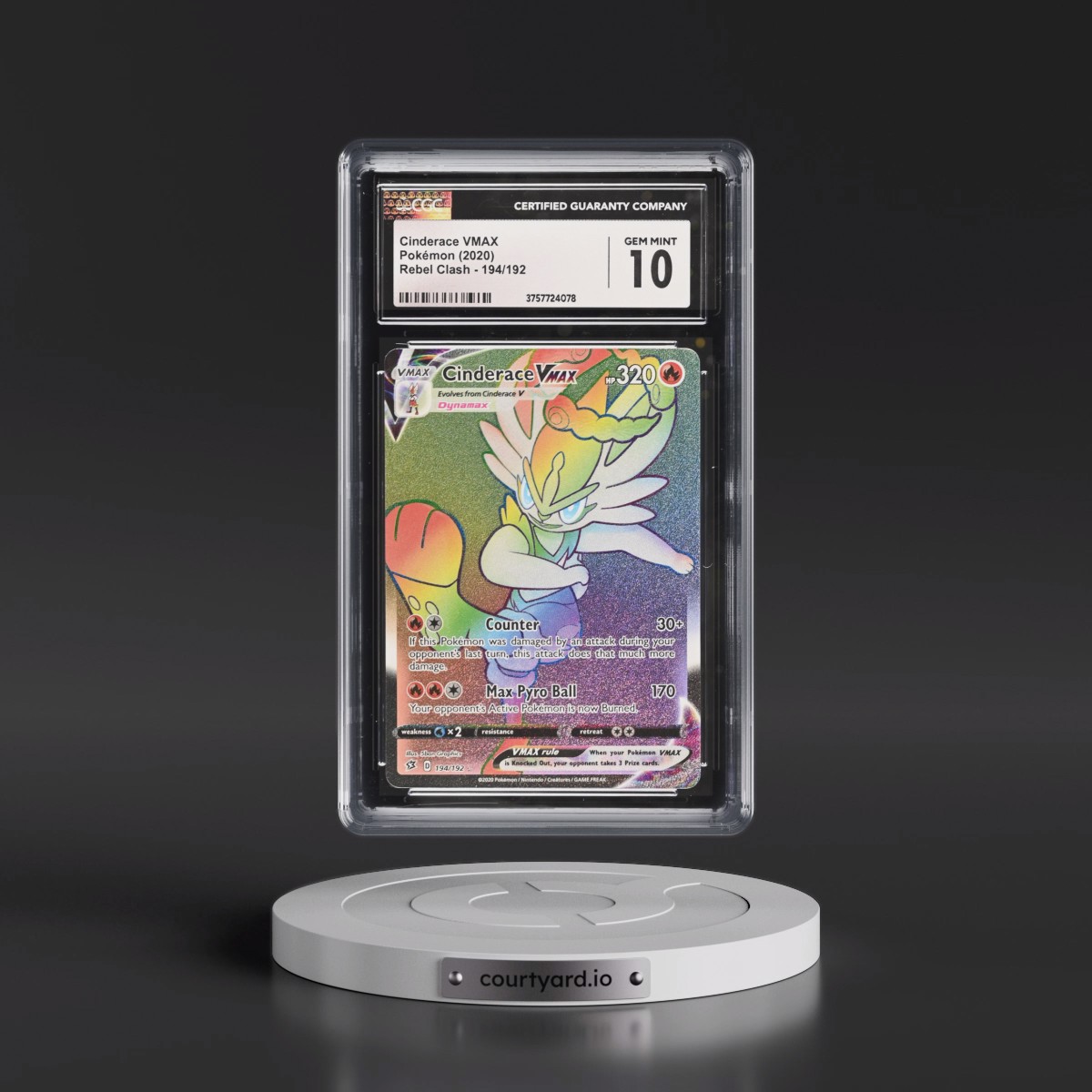 2020 Rebel Clash #194/192 Cinderace VMAX - Rainbow Rare Holo (CGC 10 GEM MINT)