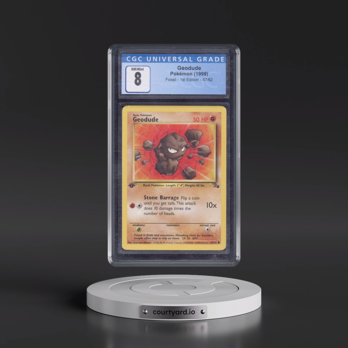 1999 Fossil #47/62 Geodude - 1st Edition 1st Edition (CGC 8 NM-MT)