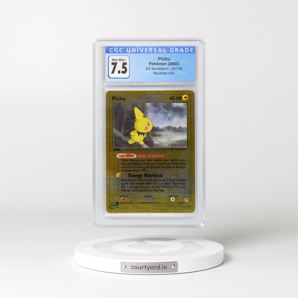 2003 EX Sandstorm (2003 Copyright, w/ "e" Symbol) #20/100 Pichu - Reverse Holo (CGC 7.5 NM+)