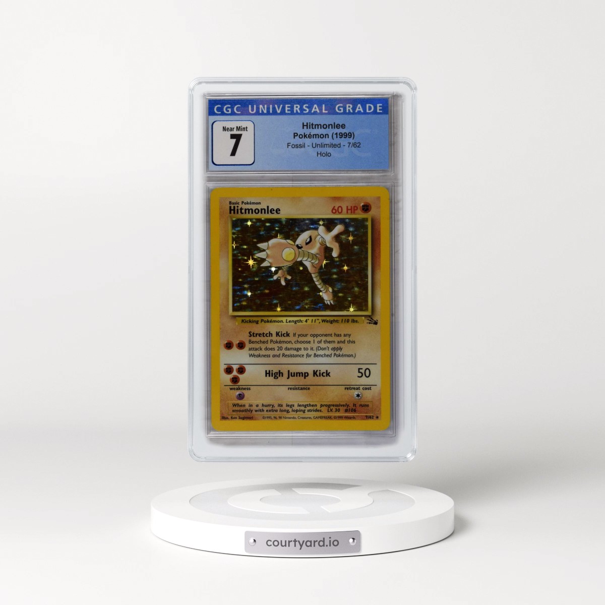 1999 Fossil #7/62 Hitmonlee - Galaxy Star Holo (CGC 7 NM)