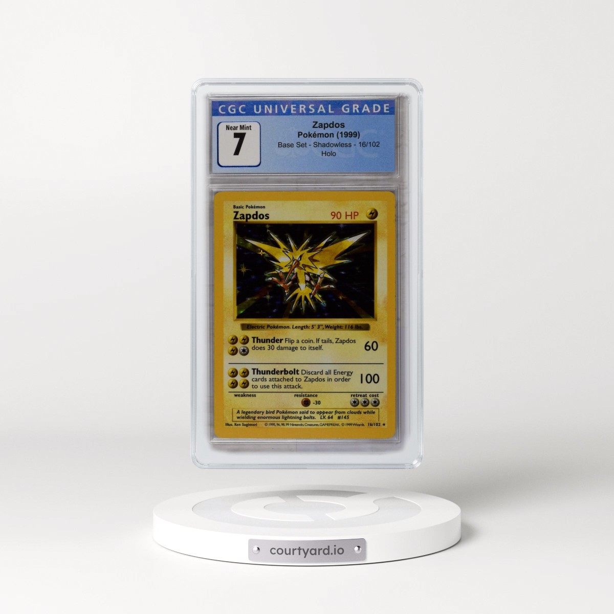 1999 Base Set #16/102 Zapdos - Shadowless Shadowless Holo (CGC 7 NM)