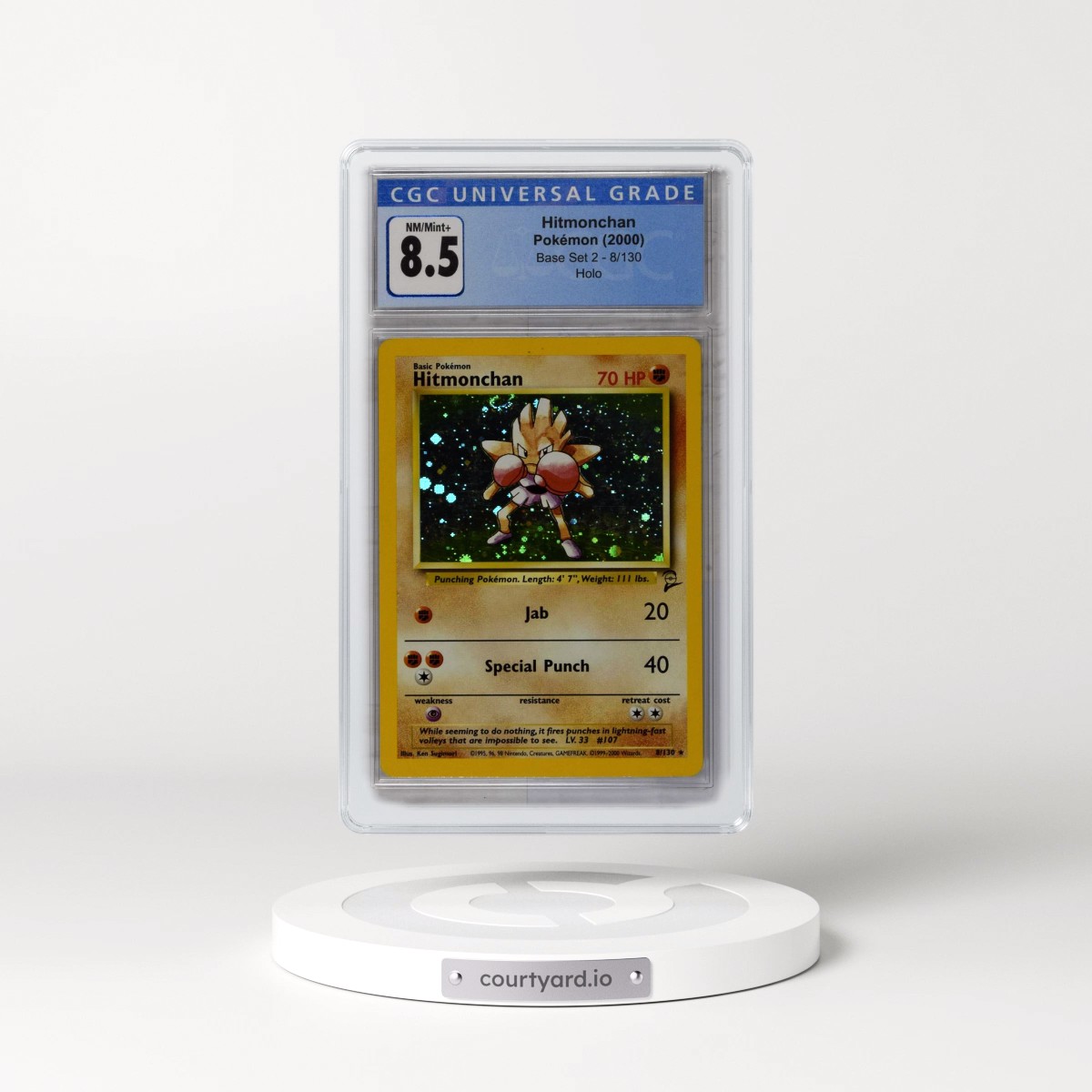 2000 Base Set 2 #8/130 Hitmonchan - Holo (CGC 8.5 NM-MT+)