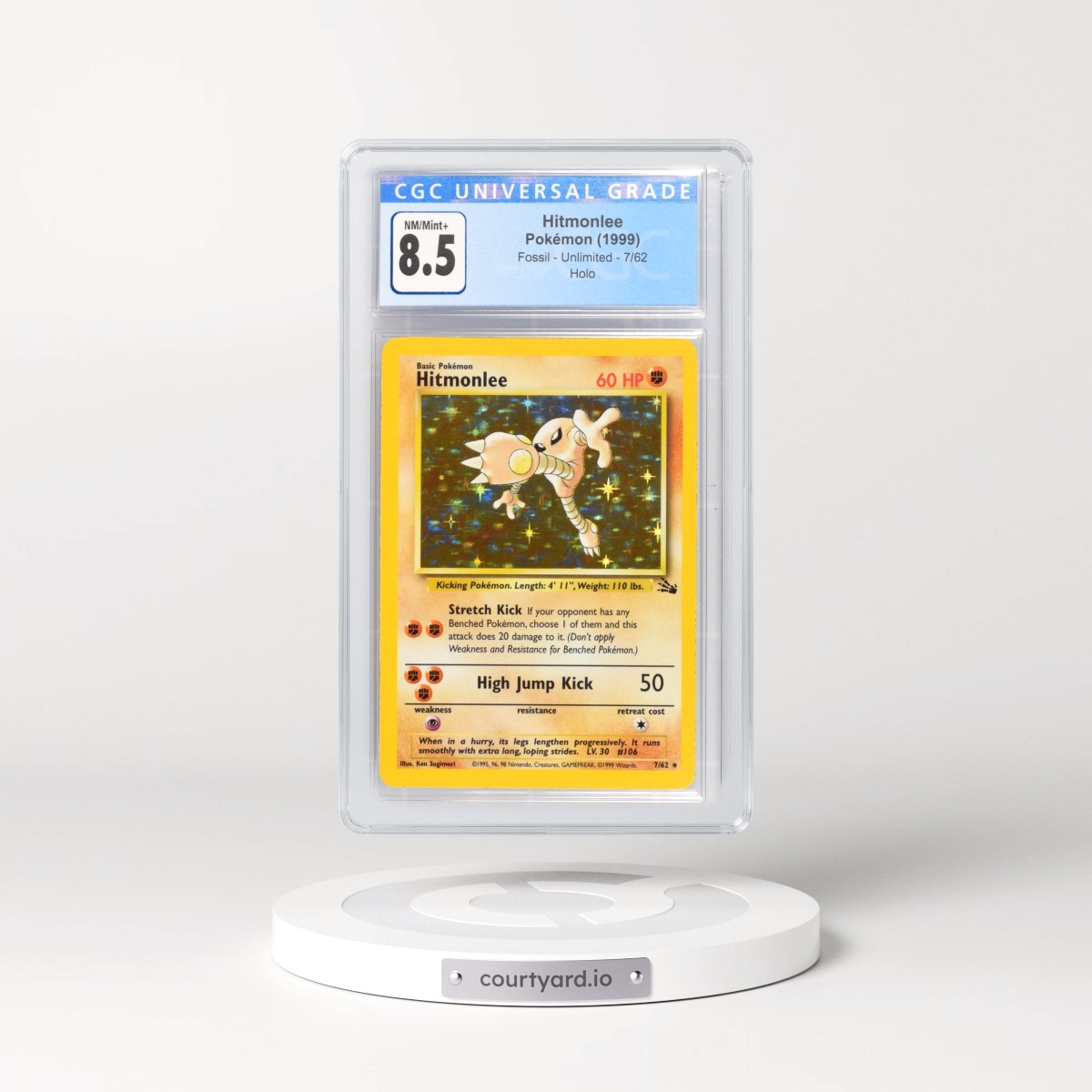 1999 Fossil #7/62 Hitmonlee - Galaxy Star Holo (CGC 8.5 NM-MT+)