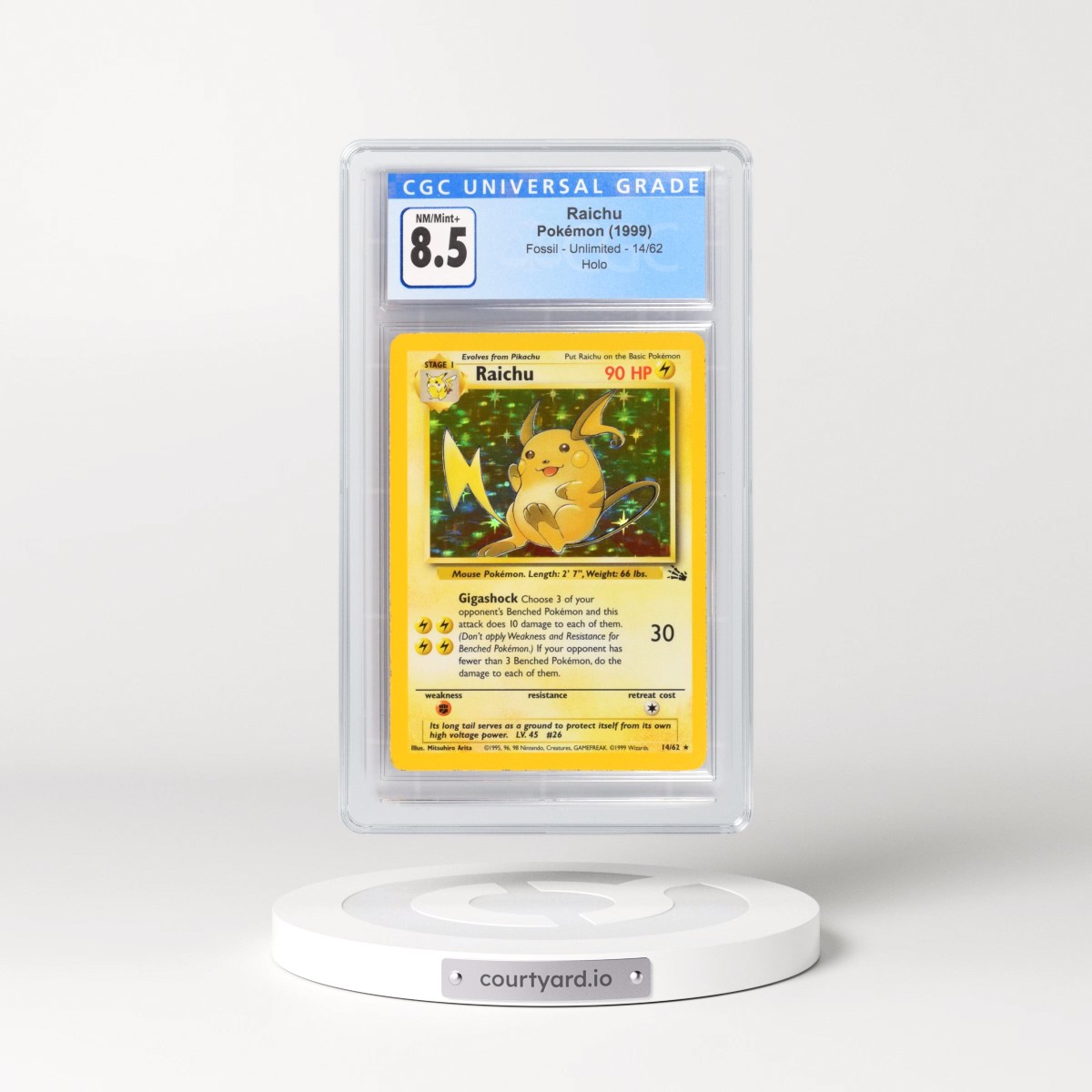 1999 Fossil #14/62 Raichu - Holo (CGC 8.5 NM-MT+)