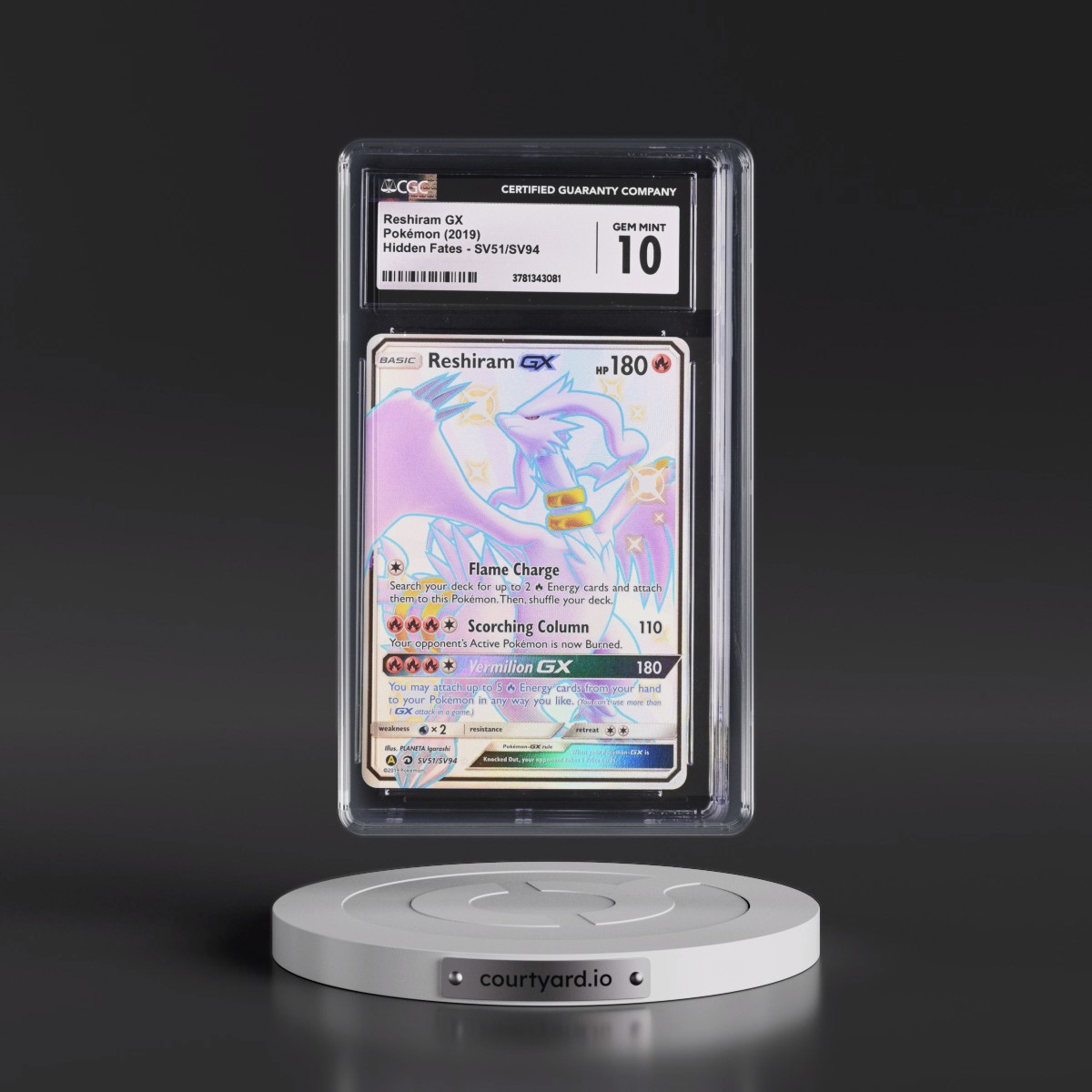 2019 Hidden Fates #SV51/SV94 Reshiram GX - Shiny Vault Holo (CGC 10 GEM MINT)