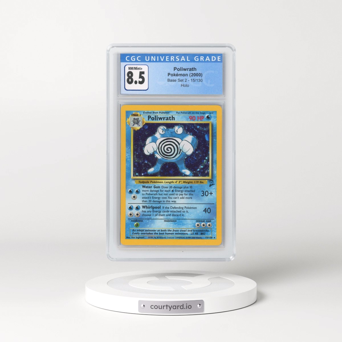 2000 Base Set 2 #15/130 Poliwrath - Holo (CGC 8.5 NM-MT+)