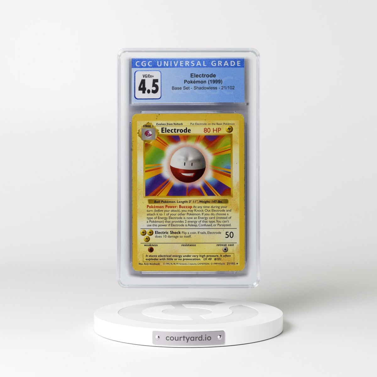 1999 Base Set #21/102 Electrode - Shadowless Shadowless (CGC 4.5 VG-EX+)