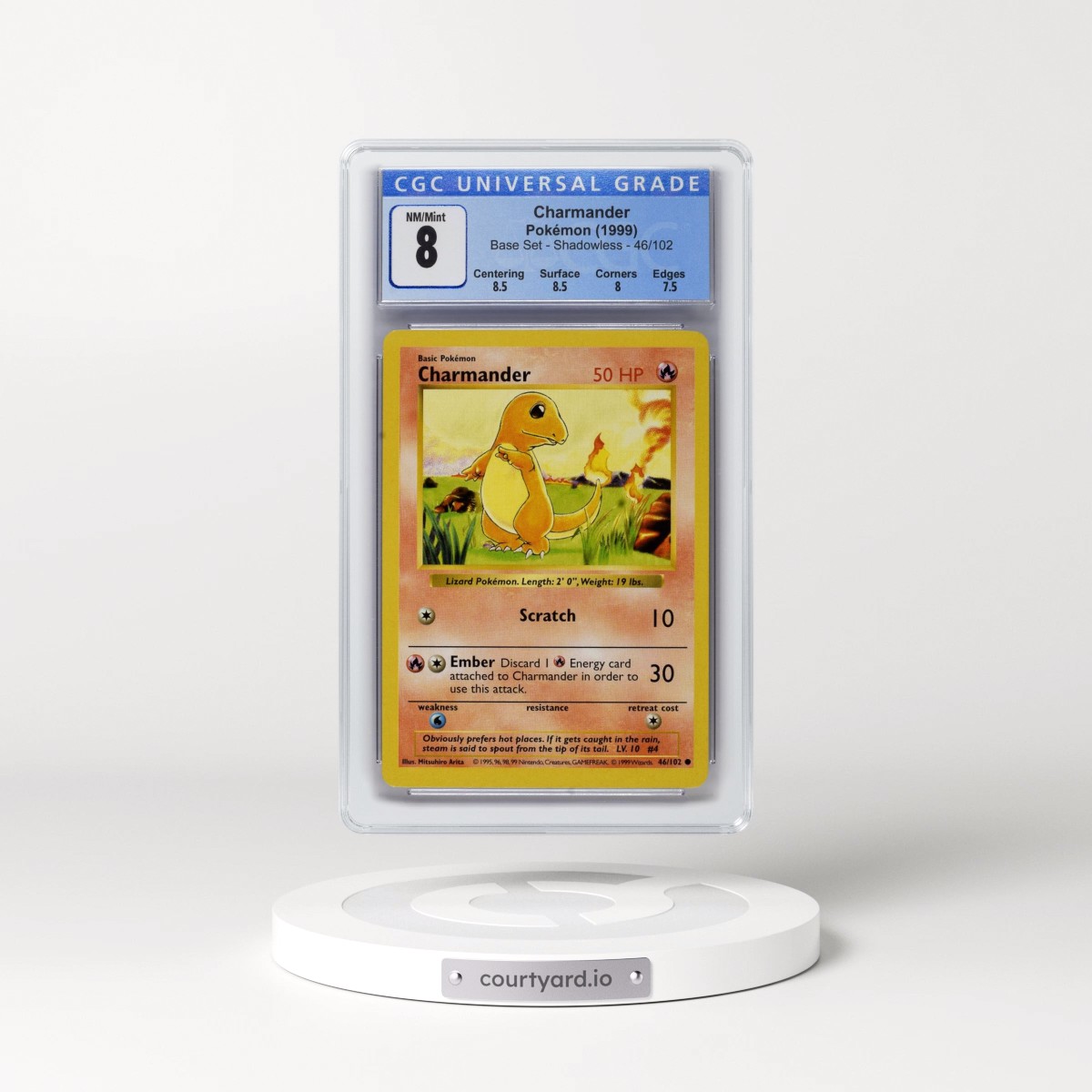 1999 Base Set #46/102 Charmander - Shadowless Shadowless (CGC 8 NM-MT)