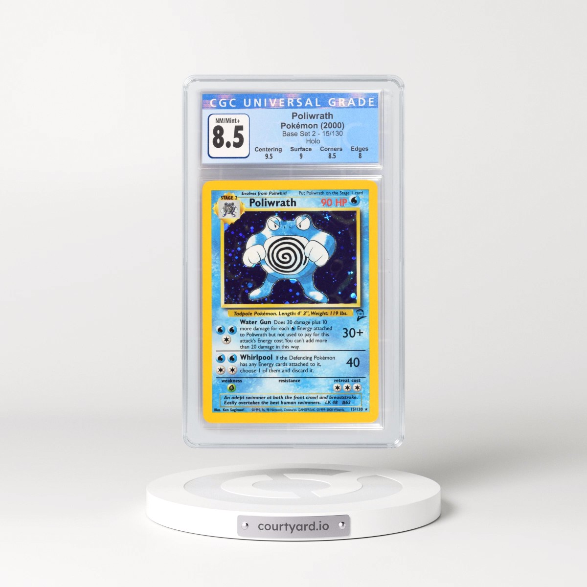 2000 Base Set 2 #15/130 Poliwrath - Holo (CGC 8.5 NM-MT+)