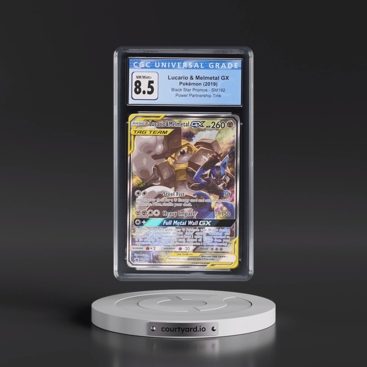 2016 Black Star Promos - Sun & Moon #SM192 Lucario & Melmetal GX - Power Partnership Tin (Holo) (CGC 8.5 NM-MT+)