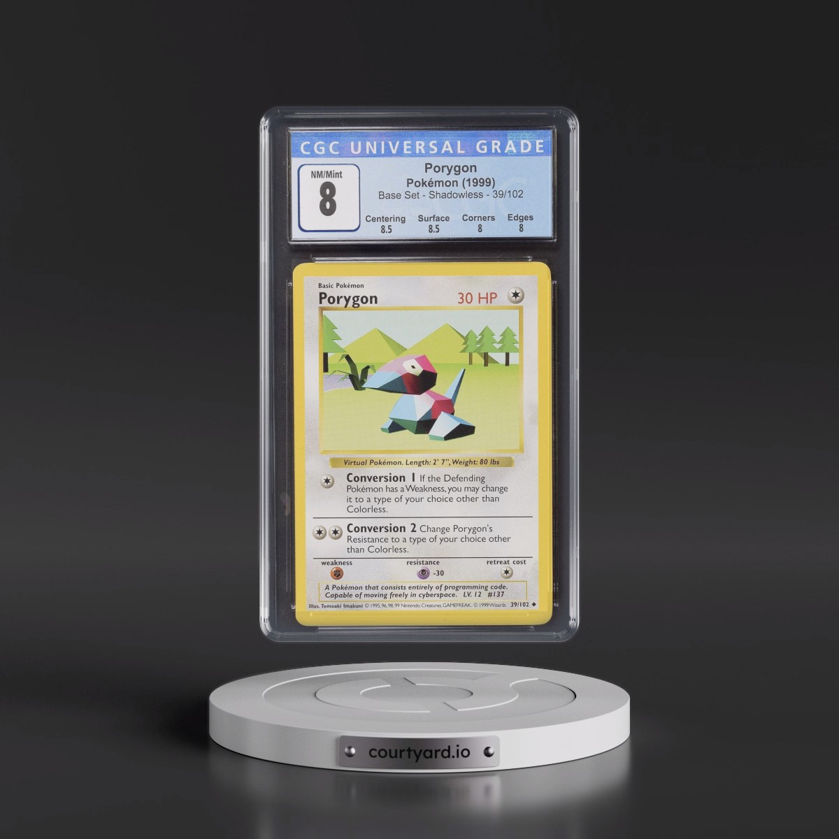 1999 Base Set #39/102 Porygon - Shadowless Shadowless (CGC 8 NM-MT)