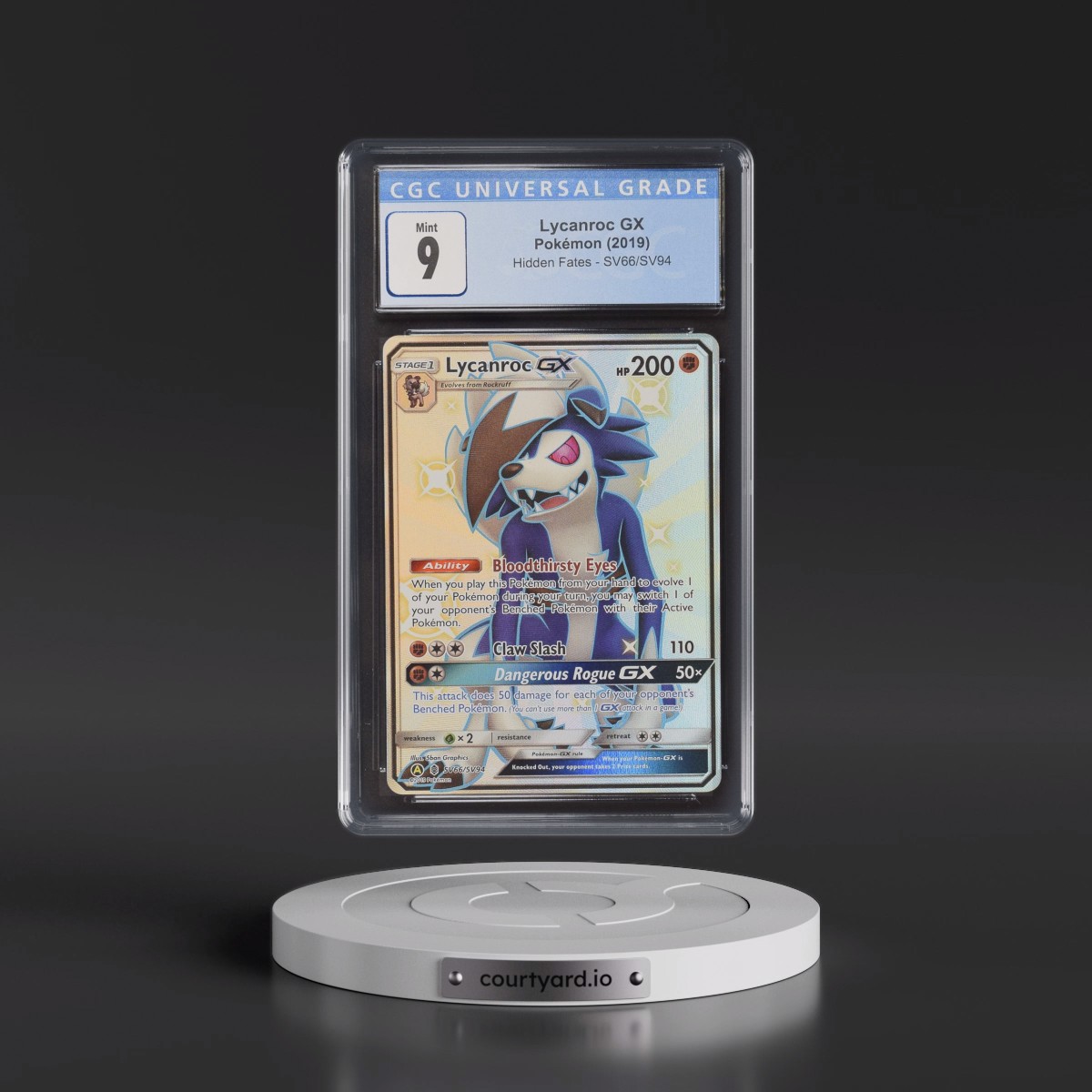 2019 Hidden Fates #SV66/SV94 Lycanroc GX - Shiny Vault Holo (CGC 9 MINT)