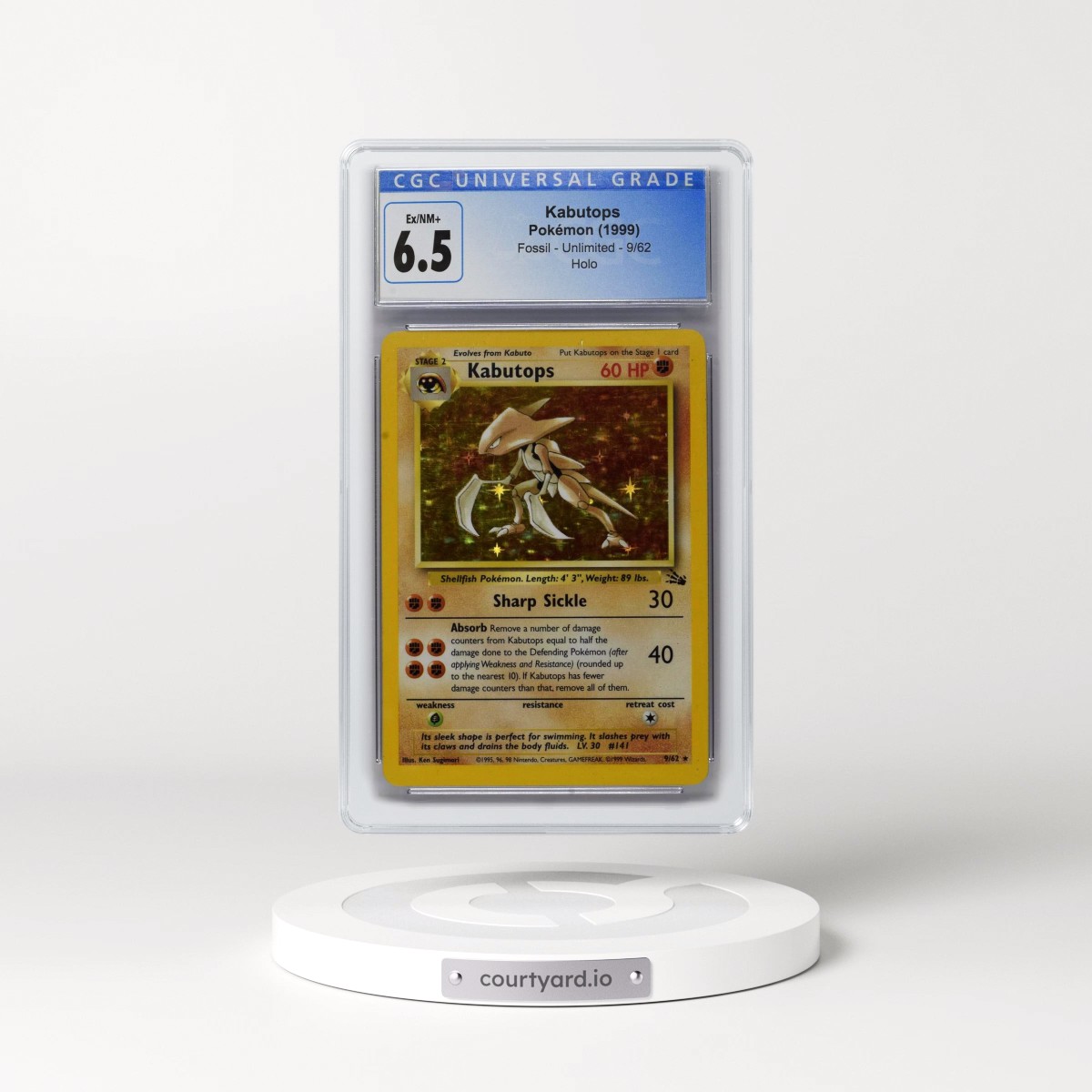 1999 Fossil #9/62 Kabutops - Galaxy Star Holo (CGC 6.5 EX-NM+)