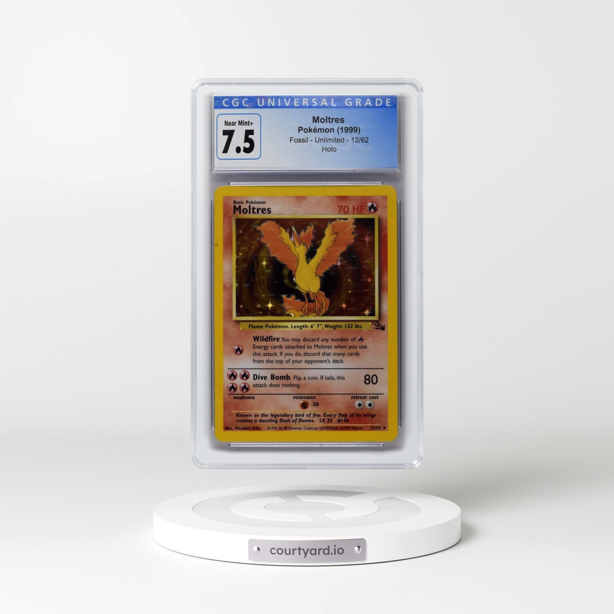 1999 Fossil #12/62 Moltres - Galaxy Star Holo (CGC 7.5 NM+)