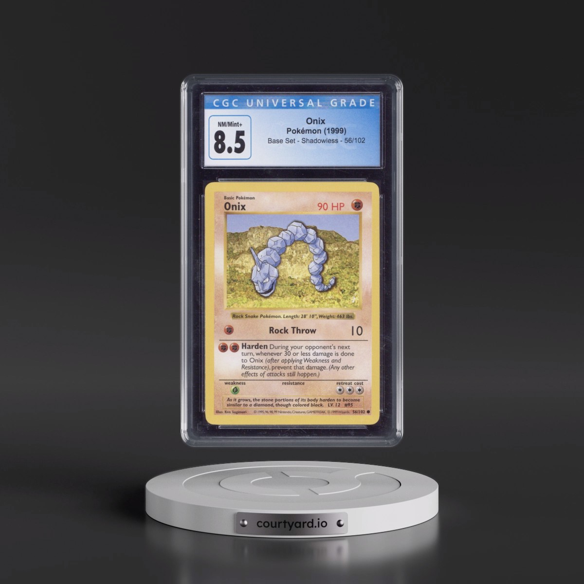 1999 Base Set #56/102 Onix - Shadowless Shadowless (CGC 8.5 NM-MT+)