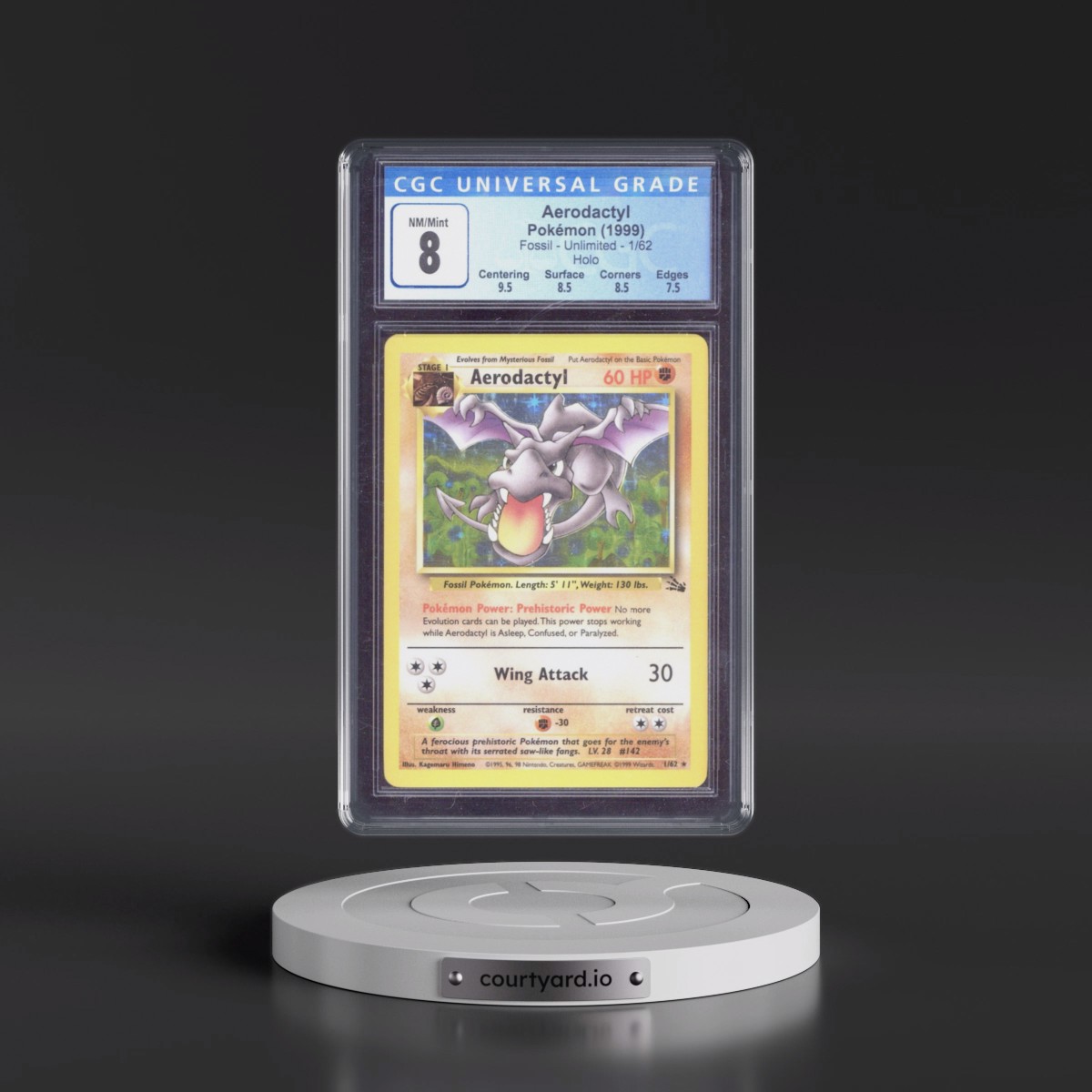 1999 Fossil #1/62 Aerodactyl - Galaxy Star Holo (CGC 8 NM-MT)