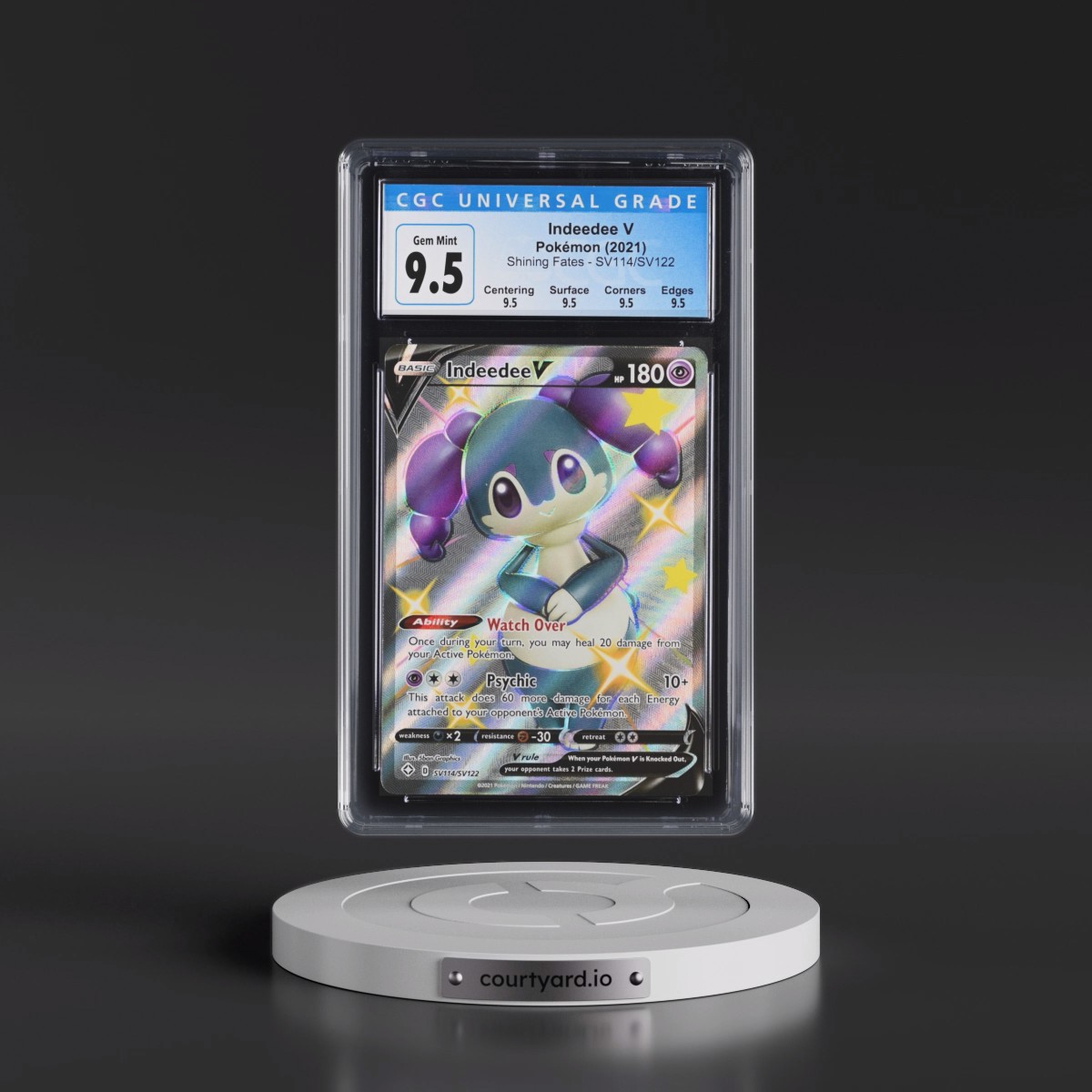 2021 Shining Fates #SV114/SV122 Indeedee V - Shiny Vault Holo (CGC 10 GEM MINT)