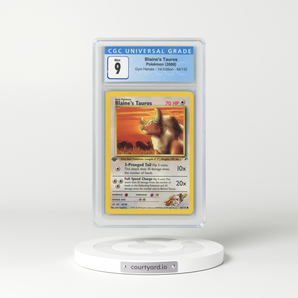 2000 Gym Heroes #64/132 Blaine's Tauros - 1st Edition 1st Edition (CGC 9 MINT)