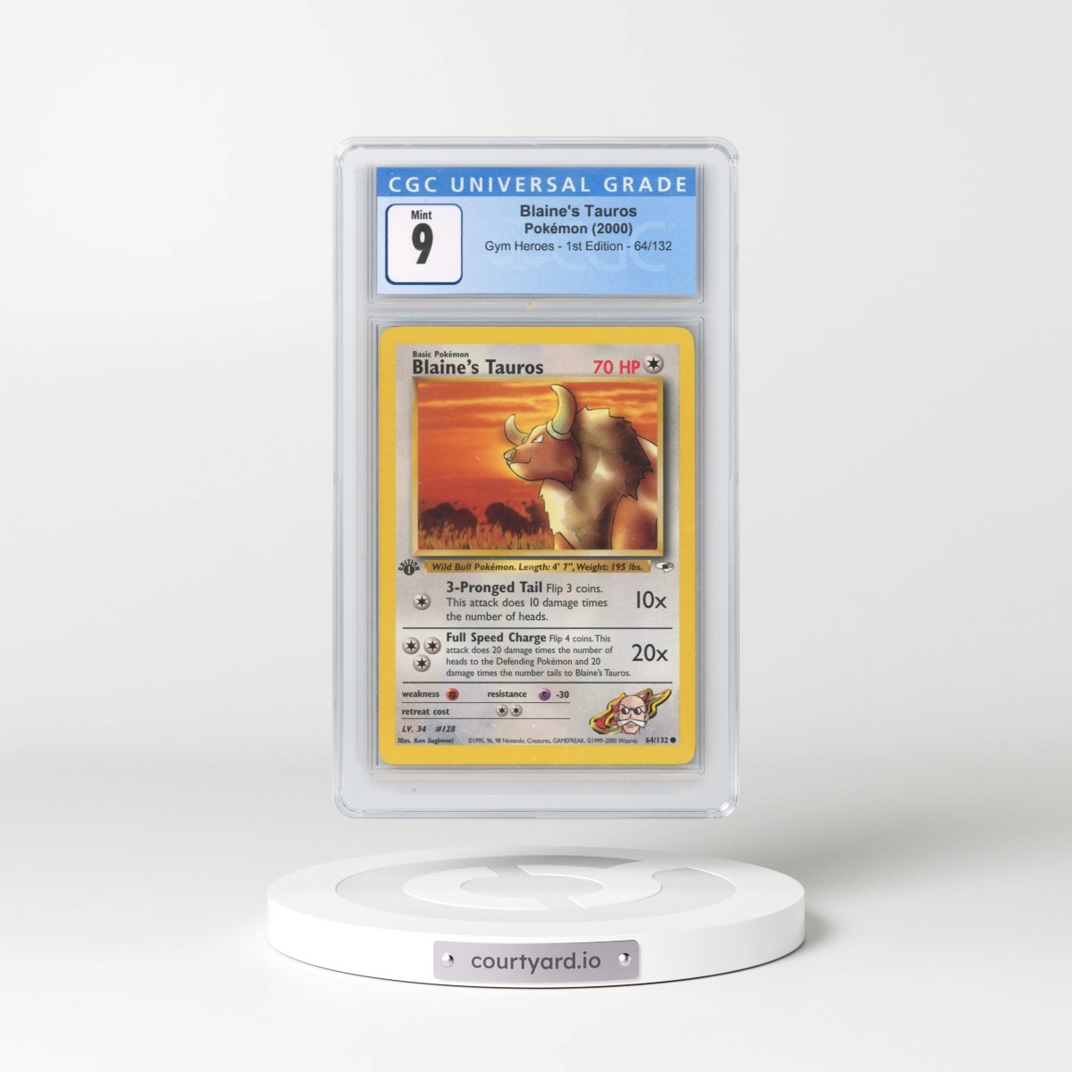 2000 Gym Heroes #64/132 Blaine's Tauros - 1st Edition 1st Edition (CGC 9 MINT)