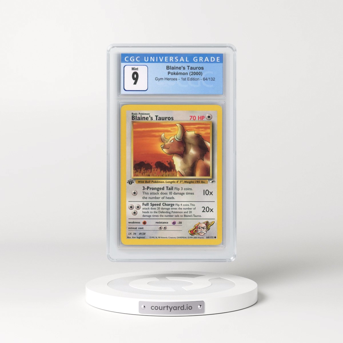 2000 Gym Heroes #64/132 Blaine's Tauros - 1st Edition 1st Edition (CGC 9 MINT)