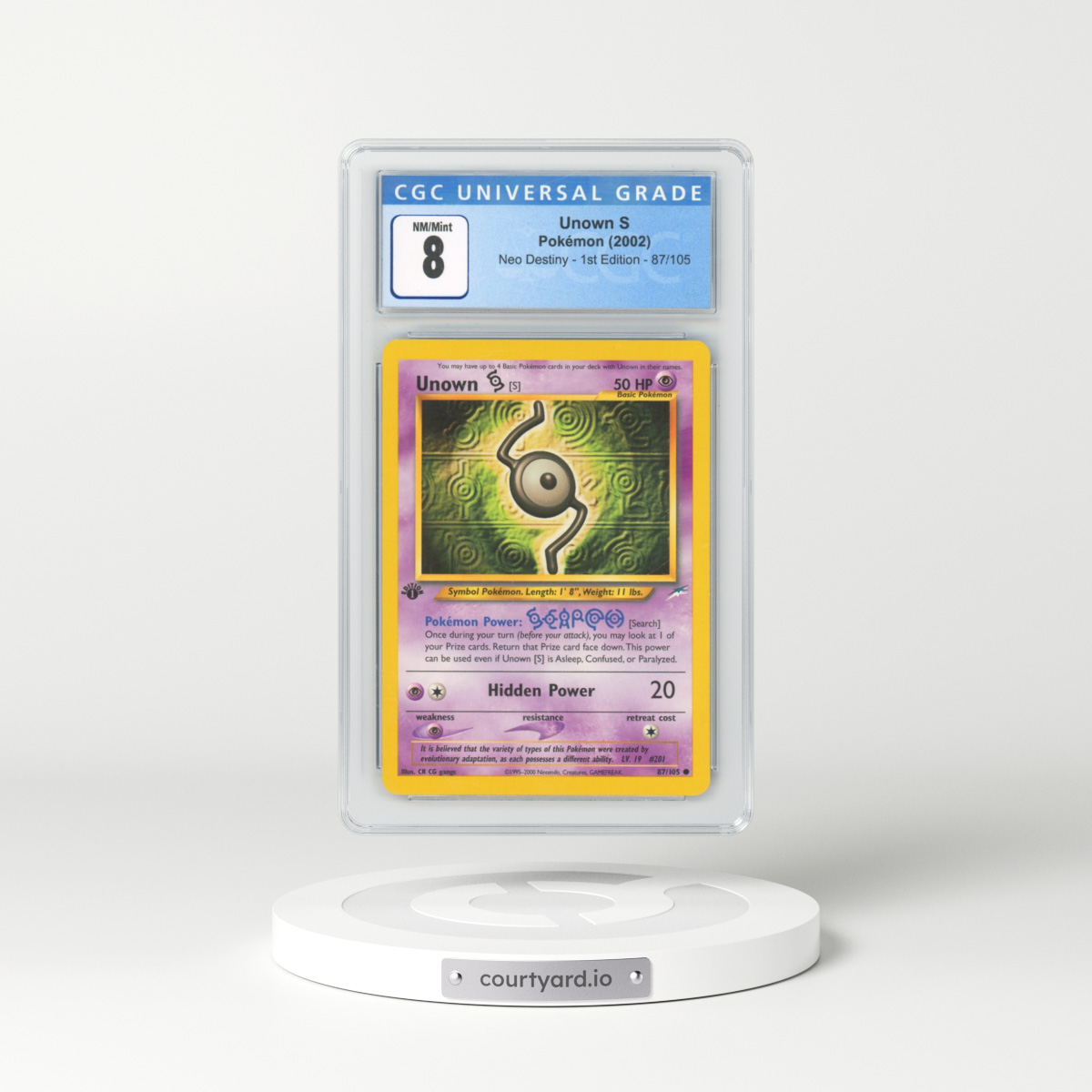 2002 Neo Destiny #87/105 Unown S - 1st Edition 1st Edition (CGC 8 NM-MT)